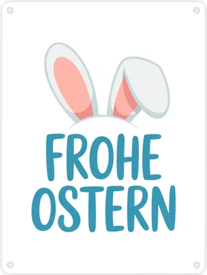 Produktbild von Frohe Ostern Metallschild in 15x20 cm mit niedlichen Hasenohren