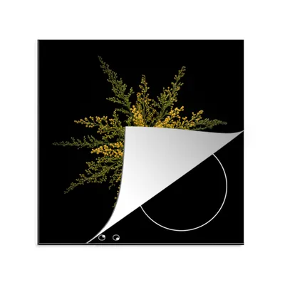 Produktbild von KitchenYeah© Herdabdeckplatte Eine Goldrutenblüte auf schwarzem Hintergrund , 78x78cm, Küche Deko, Glaskeramikkochfeld Herdabdeckung, Abdeckplatte fùr Kochfeld
