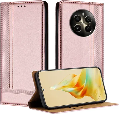 Produktbild von Handyhülle für Realme 12+ Leder Flip Klappbare Schutzhülle mit Standfunktion Pink