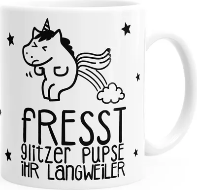 Produktbild von Kaffee-Tasse Einhorn Unicorn Fresst Glitzer Pupse ihr Langweiler Kaffeetasse einfarbig MoonWorks® weiß unisize