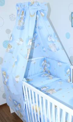 Produktbild von Vollstoff Himmel für Baby Bett Vollstoffhimmel Betthimmel - 23. Bärchen auf Leitern Blau