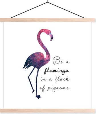 Produktbild von MuchoWow® Textilposter Flamingo - Vogel - Zeichnung - Zitat 40x40 cm mit holzfarbenen Rahmen - Posterleiste