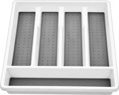 Produktbild von Famanu Besteckbox für Schubladen - Kunststoff mit 5 Fächern - Weiß und Grau - 32,5 x 29 cm