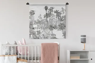 Produktbild von MuchoWow® Wandteppich Wandbehang Dschungel - Schwarz - Weiß 90x90 cm Tapisserie Dekoration Wandtuch - Wandaufhänger