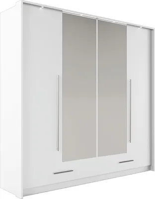 Produktbild von Furniture24 Kleiderschrank Toledo 210 Falltürenschrank Schrank 2 Kleiderstangen 2 Schubladen 6 Einlegeboden Schlafzimmer Weiß 209 / 221 / 67 cm