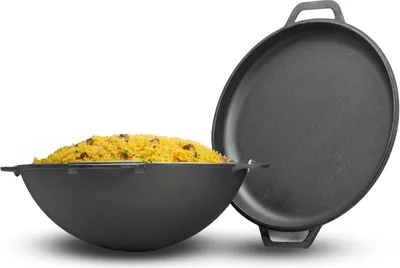 Produktbild von 8L Gusseisen Schwenktopf Kazan Asia Kasan mit Deckel-Bratpfanne aus Gusseisen Grillwok Wokpfanne Grill Cast Iron Campingtopf Kessel Wok Traditioneller