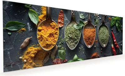 Produktbild von Küchenrückwand Spritzschutz Glas mit Motiv Kräuter und Gewürze 40 x 40 cm