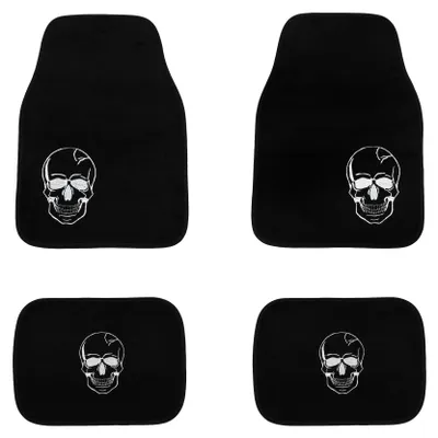 VORN + HINTEN Universal Fußmatten mit Skull Totenkopf Motiv / 4-teilig in der Farbe von Jom Car-Parts GmbH