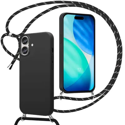 Image de Coque pour iPhone 17, Protection Souple Antichoc Protection Silicone avec Cordon Noir