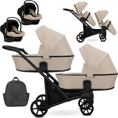 Image de Kunert BRAV DUO 3 en 1 poussette double avec 2x Cosmo coques bébé en Cream et jaune