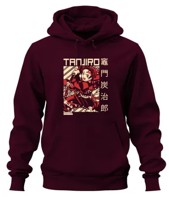 Produktbild von Tanjiro Kimetsu No Yaiba Dämonenjäger Schwert Feuer Hoodie Kapuzenpullover, Burgundy, M