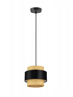Zdjęcie produktu dla LUXOLAR Lampa wisząca E27 60W LED czarna, rattan – Lampa sufitowa wisząca z rattanowym abażurem - Idealna do biura, salonu, sypialni, jadalni