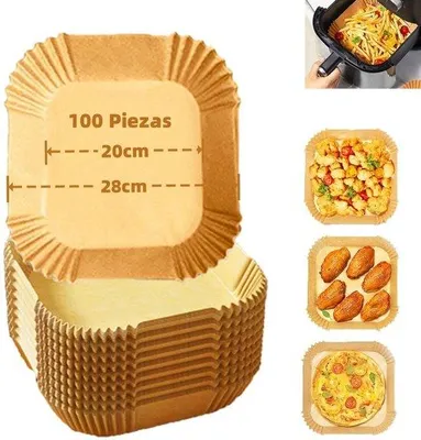 Immagine prodotto di Carta antiaderente per friggitrice, 100 stampi monouso, 20 cm, impermeabile, resistente al grasso, stampi per friggitrici ad aria e a microonde fino a 8 litri