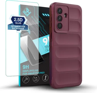 Produktbild von Handy Hülle für Samsung Galaxy A57 5G mit 9H Displayglas Displayschutz Plus Grip Case Cover Schutzhülle Softgrip Farbe: Burgunder Rot