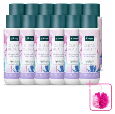 Imagen del producto de 12 unidades de gel de ducha Kneipp Clean Beauty, aroma de loto y jojoba, 200 ml cada uno. Paquete ahorro