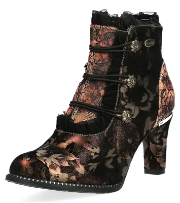 Produktbild von Laura Vita Damen Stiefelette mit floralem Muster und Rüschen Alcbaneo 130, Größe:41 EU, Farbe:Braun