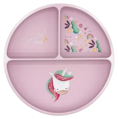Produktbild von Silikon Teller mit Saugnapf Tiere - 18 x 18 cm - Rose | by Sassi Junior