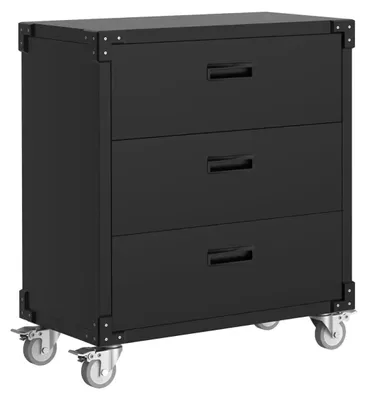 Image de Armoire à outils mobile sur roulettes - Chariot d'atelier avec 3 tiroirs - Rangement métallique robuste - Rangement mobile sur roulettes pour garage, entrepôt, atelier - Noir