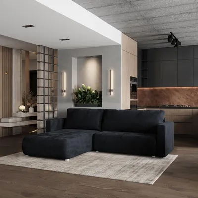 Produktbild von Masseno Ecksofa TURIN M mit Schlaffunktion L-Form, Sofa mit Bettkasten, Wohnzimmersofa, Couch, Soffa, Bettsofa, Couchgarnitur- Schwarz, MONOLITH 95