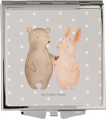 Produktbild von Mr. & Mrs. Panda Mini Spiegel Bär und Hase Umarmen - Grau Pastell - Geschenk, Kosmetikspiegel, Kleiner, für Immer, Klappspiegel, Schminkspiegel, Freundin, Frauen, Klein