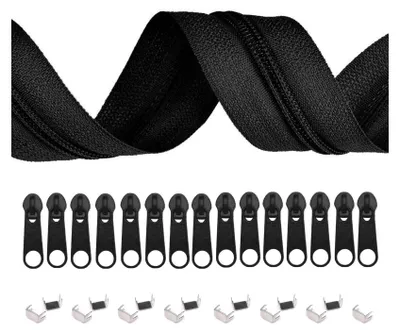 Produktbild von 5m Endlos-Reißverschluss 3mm mit 10 Zippern und 15 Endstücke freie Farbwahl,580 schwarz