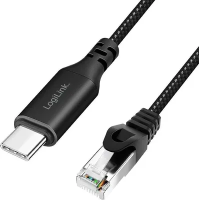 Obrázok produktu pre LogiLink CU0410, 1 m, Cat6, S/FTP (S-STP), USB Typ-C, RJ-45, Čierna