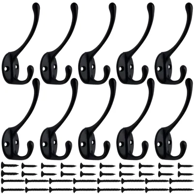 Image de 10 crochets, support mural pour salle de bain, porte-serviettes de cuisine, système de fixation murale sans perçage, crochets en acier inoxydable, couleur noire