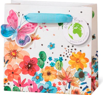 Produktbild von Geschenktüte Tasche klein CD-Format Blumenwiese Kraftpapier mit Textur Prägung, Naturekarton, plastikfrei