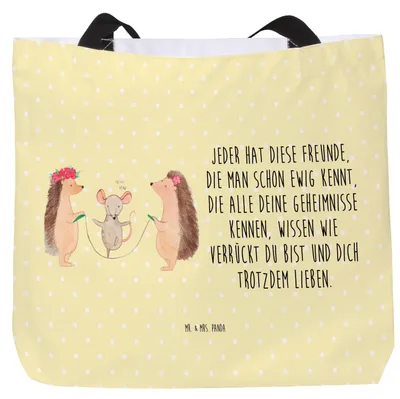 Produktbild von Mr. & Mrs. Panda Strandtasche Igel Seilhüpfen - Gelb Pastell - Geschenk, Maus, Seilspringen, Stoffbeutel, Unitasche, Tote Bag, Kinder, Tiermotive, Kindergarten, Tasche