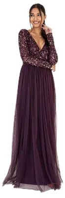 Produktbild von Maya Deluxe Damen Ladies Maxi Dress For Women With Long Sleeves V Neckline Plung