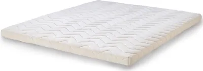 A white mattress topper with a zigzag pattern is shown on a white background.