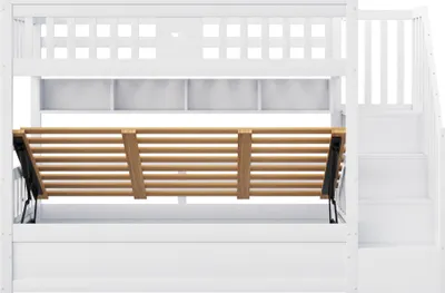 Produktbild von Flieks Etagenbett 90x200cm mit Regal, Hydraulisches Kinderbett mit Stauraum, Hochbett Stockbett mit Rausfallschutz und Lattenrost, Einzelbett Weiß