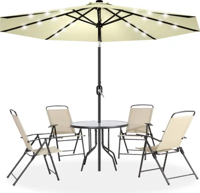 Produktbild von LARS360 3m Ampelschirm LED Sonnenschirm in Beige mit Solarpanel, Garten- und Strandschirm, Marktschirm für Terrasse und Balkon, Energieeffizienter Sonnenschutz mit Beleuchtung