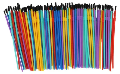 Immagine prodotto di Set di 100 pennelli per bambini con manico in plastica e setole in nylon per acquerello e pittura a olio, 5 colori, 16 cm, colori assortiti