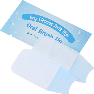 Obrázok produktu pre 50 ks čistiacich utierok na zuby Oral Pinsel Ups Jednorazové dentálne utierky na hlboké čistenie Prstové čistiace utierky na zuby Svieži dych Mätová príchuť Bieliace pásiky na zuby Starostlivosť o ústnu dutinu