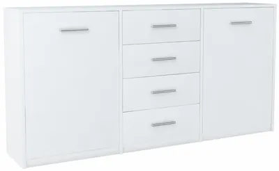 Produktbild von MATKAM Kommode,  B177 x H75 x T35 cm, Sideboard mit 4 Schubladen und 2 Fächer mit Türen, Pflegeleicht, Perfekt für jedes Zuhause (Weiß)