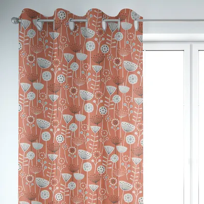 Produktbild von SCHÖNER LEBEN. Vorhang Fryett`s Halbpanama Blumen abstrakt orange 245cm oder Wunschlänge Aufhängung Ösen