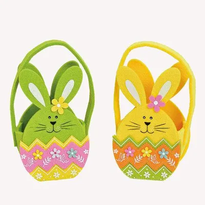 Produktbild von Oster Filzkorb grün gelb mit Hasenmotiv – Korb mit Griff für Kinder, Geschenk- & Dekoidee