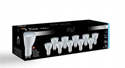 A product box for LED light bulbs, showing a graphic of the bulbs and product details.
