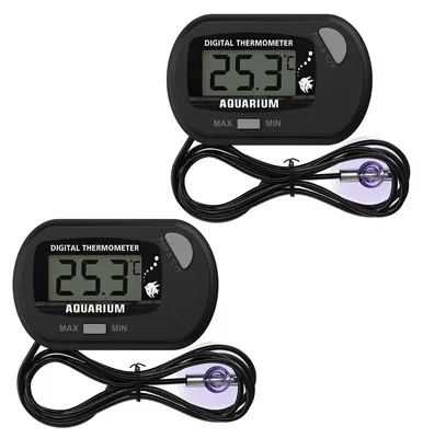 Produktbild von Zwei Aquarien-Thermometer mit Flüssigkristallanzeige – Inklusive Fühler und Saugnapf, -50 bis +70°C, wählbare Einheit °C/°F – auch für Terrarien