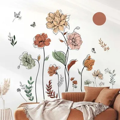 Zdjęcie produktu dla Naklejki ścienne Unyqoos® w stylu boho z motywami kwiatowymi – 2 arkusze, wodoodporne i łatwe do usunięcia bez pozostawiania śladów, dekoracja do salonu i sypialni