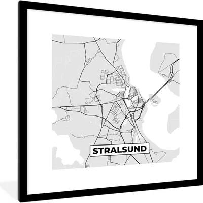 Produktbild von MuchoWow® Gerahmtes Poster Stadtplan - Deutschland - Karte - Stralsund - Karte 40x40 cm - Poster mit Schwarzem Bilderrahmen Wandposter Rahmen Foto Bilder - Poster - Plakat im Rahmen