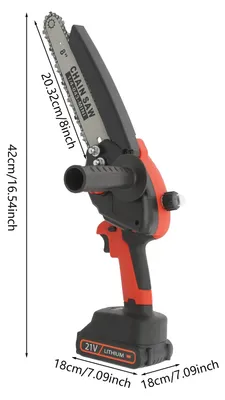 Image de Mini-scie à chaîne - Scie à chaîne sans fil - Lame de 20,3 cm - 800 W - Moteur sans balais - 21 V - 2 batteries lithium - Rouge