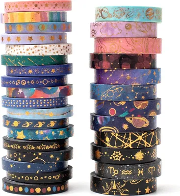 Produktbild von YUBX 30 Rollen Washi Tape Set,Sternenhimmel Masking Tape Goldfolie dekorative Klebebänder, Klebeband Bunt für Kunst, DIY Handwerk, Tagebuch, Hobel, Sammelalbum, Verpackung
