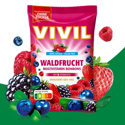 Produktbild von VIVIL Waldfrucht Multivitaminbonbons ohne Zucker | 120g