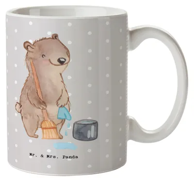 Produktbild von Mr. & Mrs. Panda Bürotasse Reinigungskraft Herz - Grau Pastell - Geschenk, Tasse mit Spruch, Teetasse, Kaffeetasse, Kaffeebecher, Trinkbecher