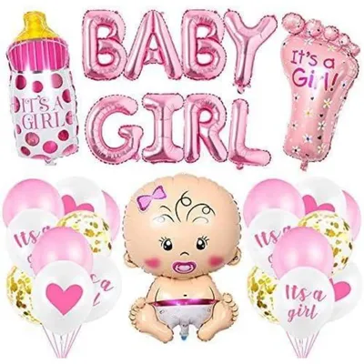 Productafbeelding van Babyfeest decoratieset roze "Het is een meisje": slingers en ballonnen voor een meisjesfeest