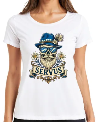 Productafbeelding van Servus, Totenkopf, Bart, Trachtenhut, Edelweiss, Beierse lederen broek, , dames T-shirt, wit, maat XL