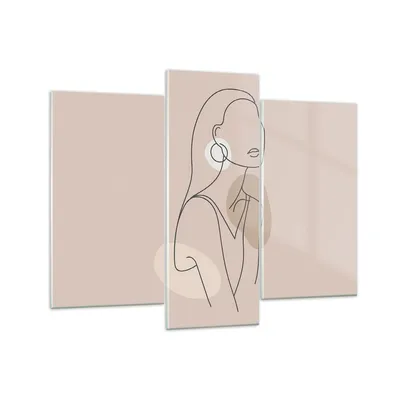 Produktbild von Bilder auf glas - 3 Teile - Stück Linie Frau - 130x100cm - Glasbilder - Wandbilder - Bilder - zum Aufhängen bereit - Wanddekoration aus Glas - Glas Bilder - Wandbild auf Glas - GCB130x100-4766