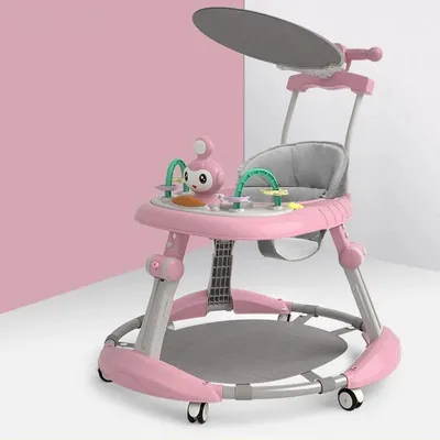 Produktbild von Baby-Lauflernhilfe - Höhenverstellbarer Lauflerner - 6 Höheneinstellungen - Kippschutz - Leinen - 0–12 Monate - Rosa
